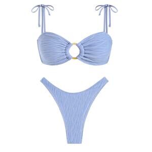 Zaful NEW Women's Textured Spaghetti Strap Bikini Set Light Blue Size 4